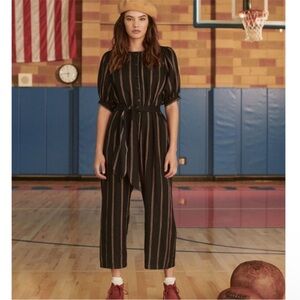 The Great. Homeroom Jumpsuit navy blue red stripe size 1 small NO BELT